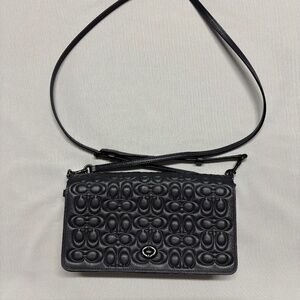 Coach Embossed Signature Leather Crossbody  - Dark Navy Blue